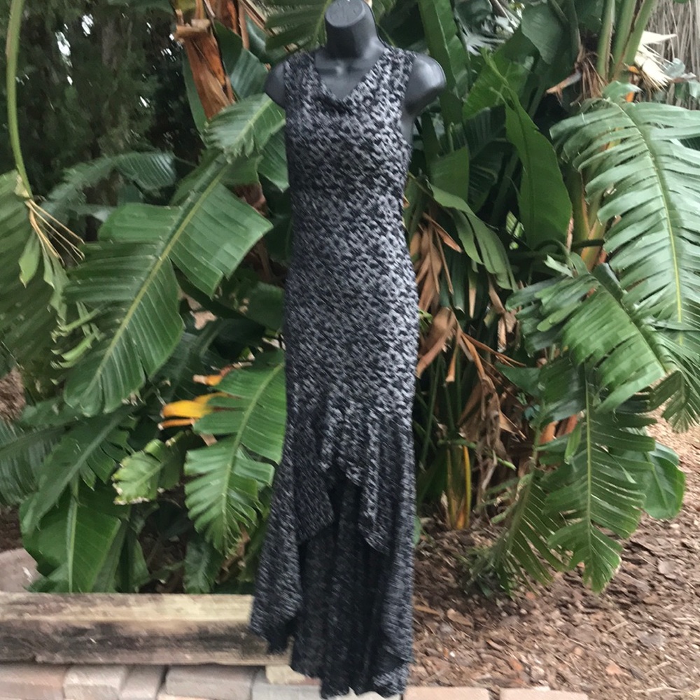 Silver  lace asymmetric trumpet dress